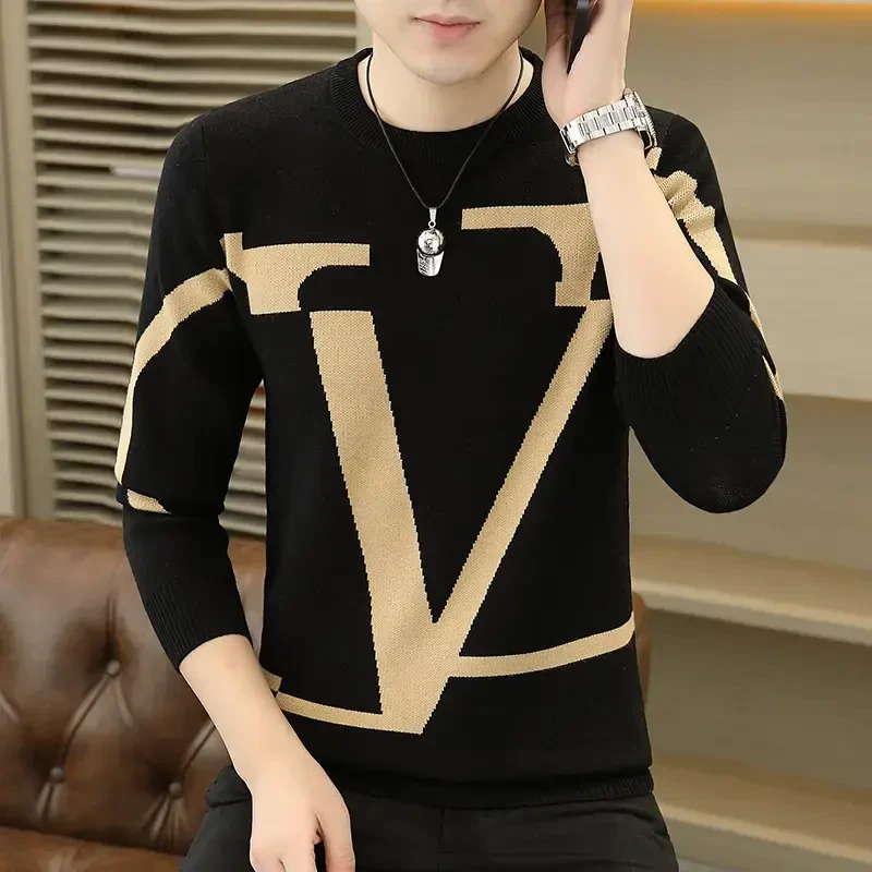 高品质潮流毛衣男士秋冬新款圆领针织打底衫百搭时尚帅男休闲上衣