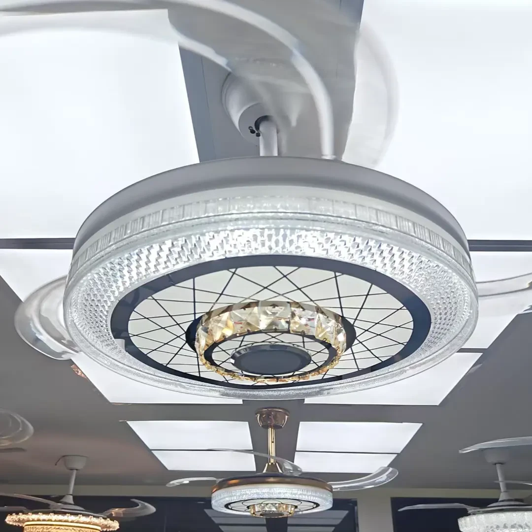 2068  水晶蓝牙音箱餐厅风扇灯轻奢新中式简约隐形大气风扇灯书房