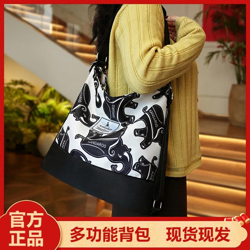 【袋鼠正品】小号吉祥大象五用背包色纺提花斜挎女士防水百搭多功能