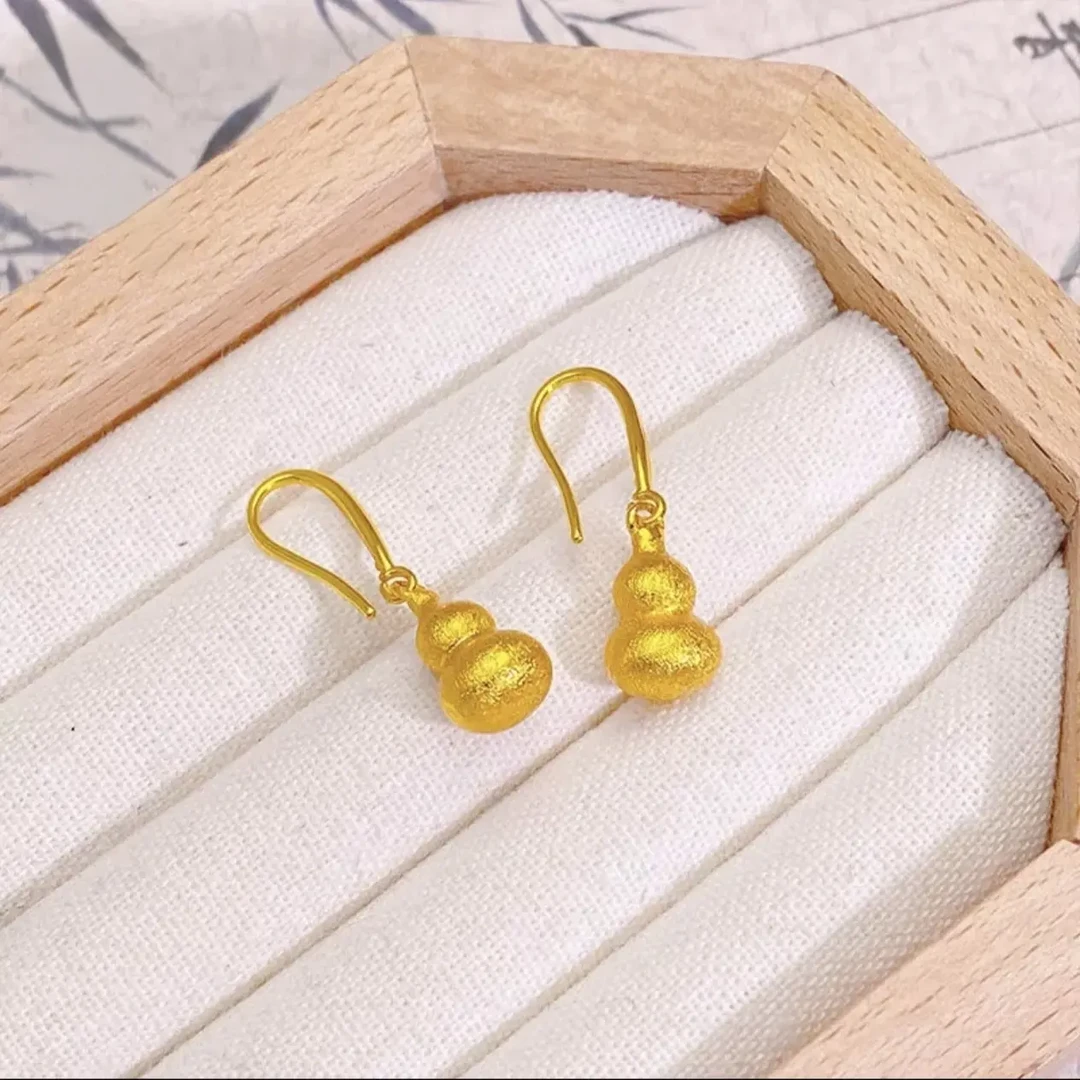 铜合金耳饰  精致黄色【磨砂拉丝葫芦耳钩】时尚气质百搭女款