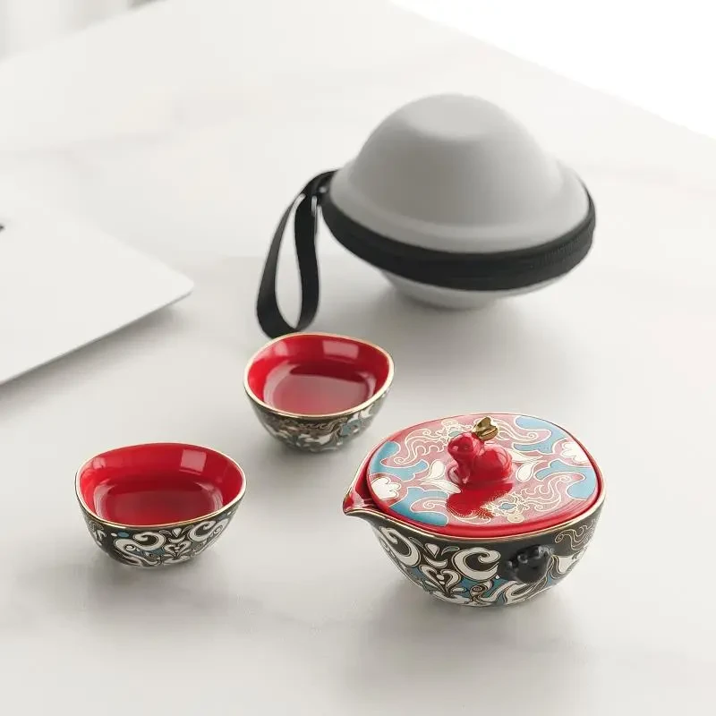 复古陶瓷饕鬄旅行功夫茶具套装家用便携式泡茶盖碗茶杯H525