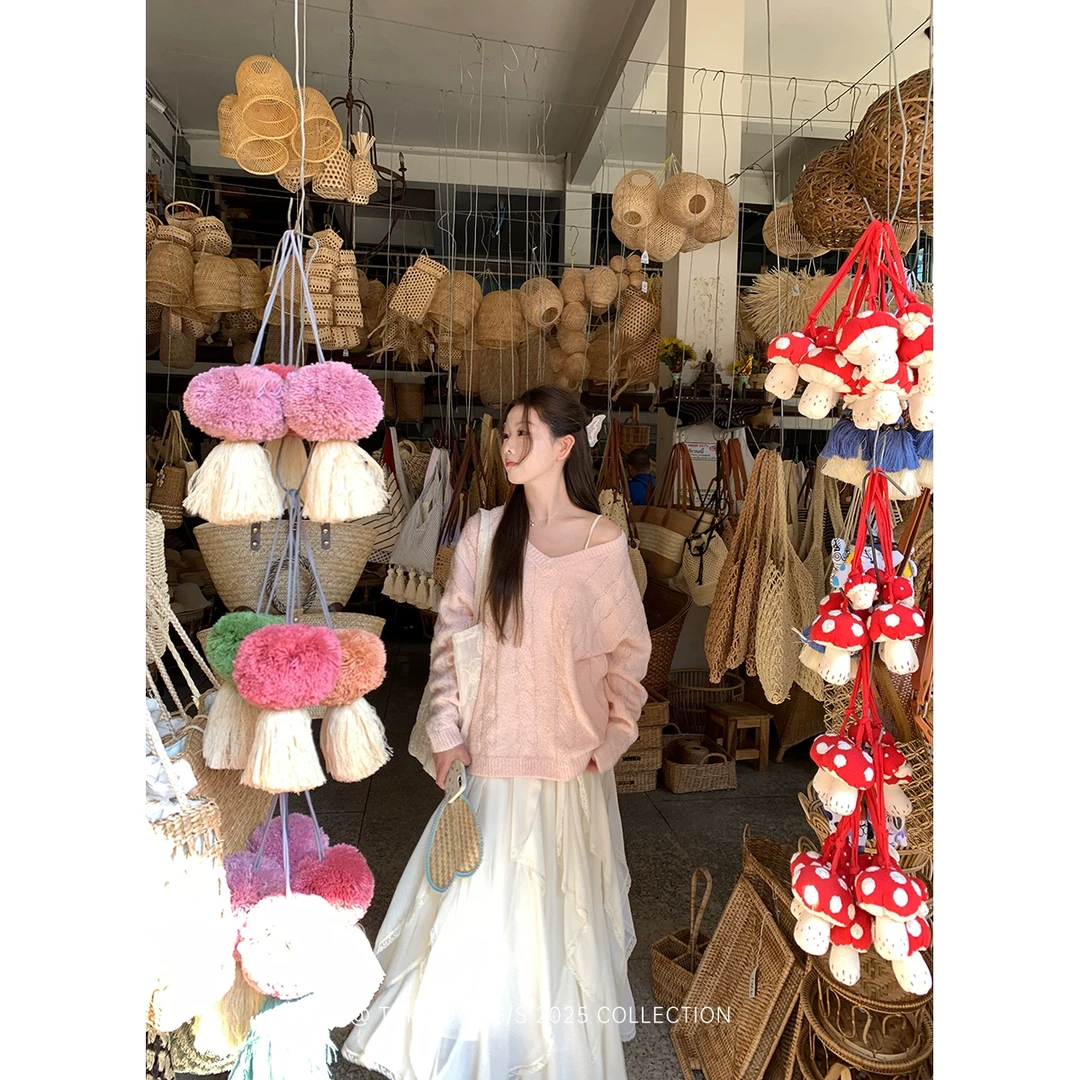 外卖到了【02/06 糯糯蜜桃】桃粉色早春绞花毛衣女针织衫宽松显瘦