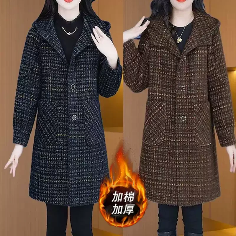 秋冬加棉加厚毛呢外套女时尚高级感高档减龄显瘦百搭中长款大衣