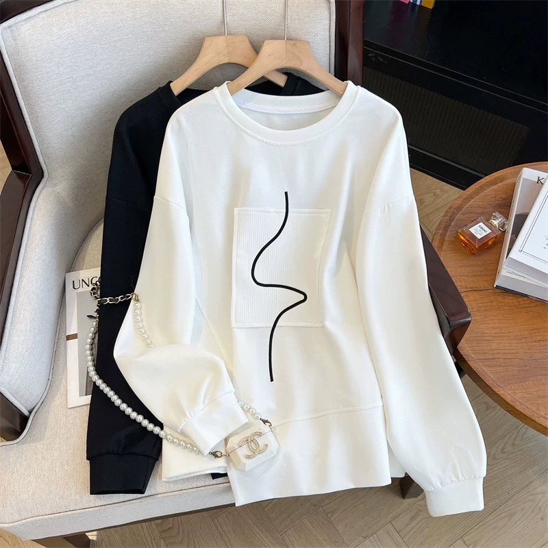 适用于设计感贴布不规则宽松卫衣女外搭秋冬大码慵懒高级感独特别