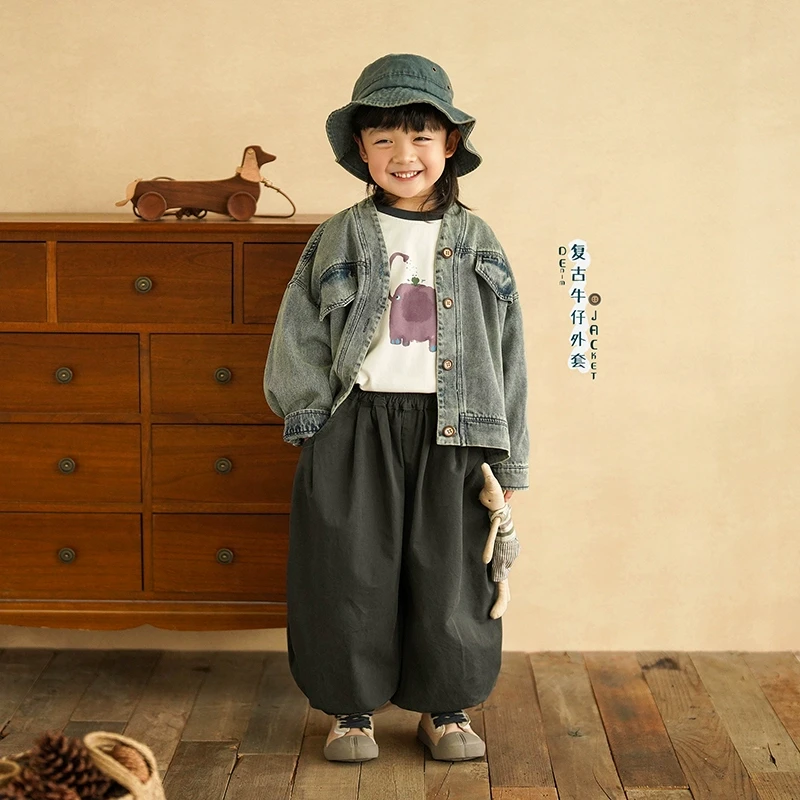 砚台家男童潮帅气时髦V领牛仔夹克2025春季新款男宝外衣儿童上衣
