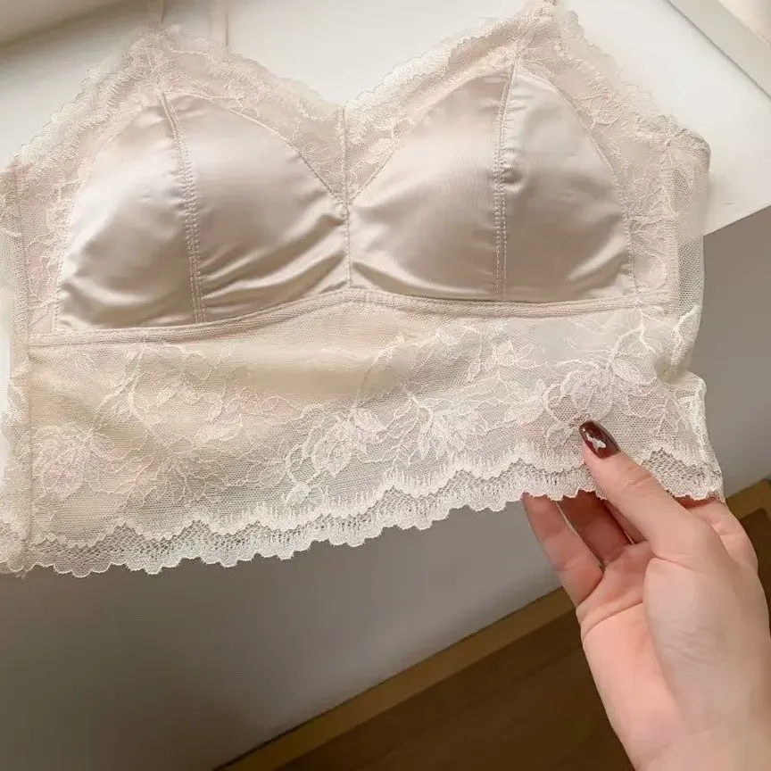 缎面蕾丝吊带背心性感美背设计聚拢无钢圈打底内搭
