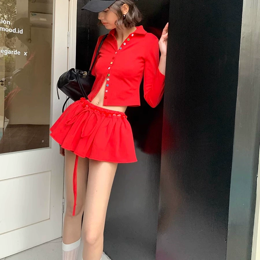 制造后花园*Herstory系列柔软高密度罗马针织彩虹可爱纽扣装饰T恤