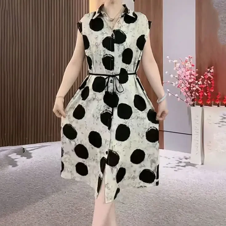 夏季长款新款女装网红气质修身百搭洋气翻领宽松连衣裙减龄妈妈装