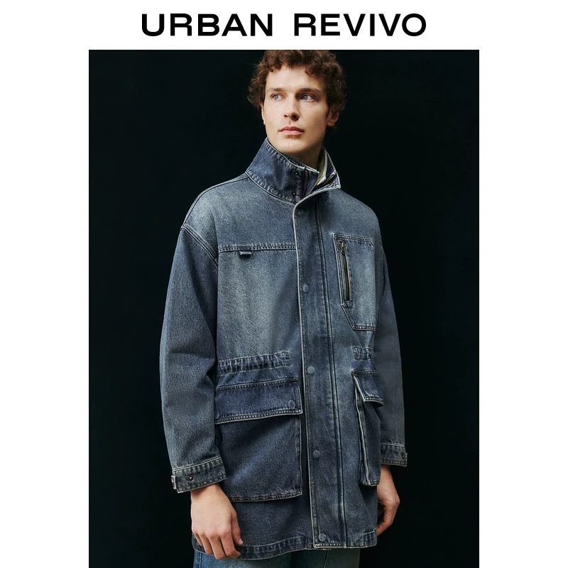 UR2025春季新款男装复古工装风立领超宽松牛仔外套UML850009