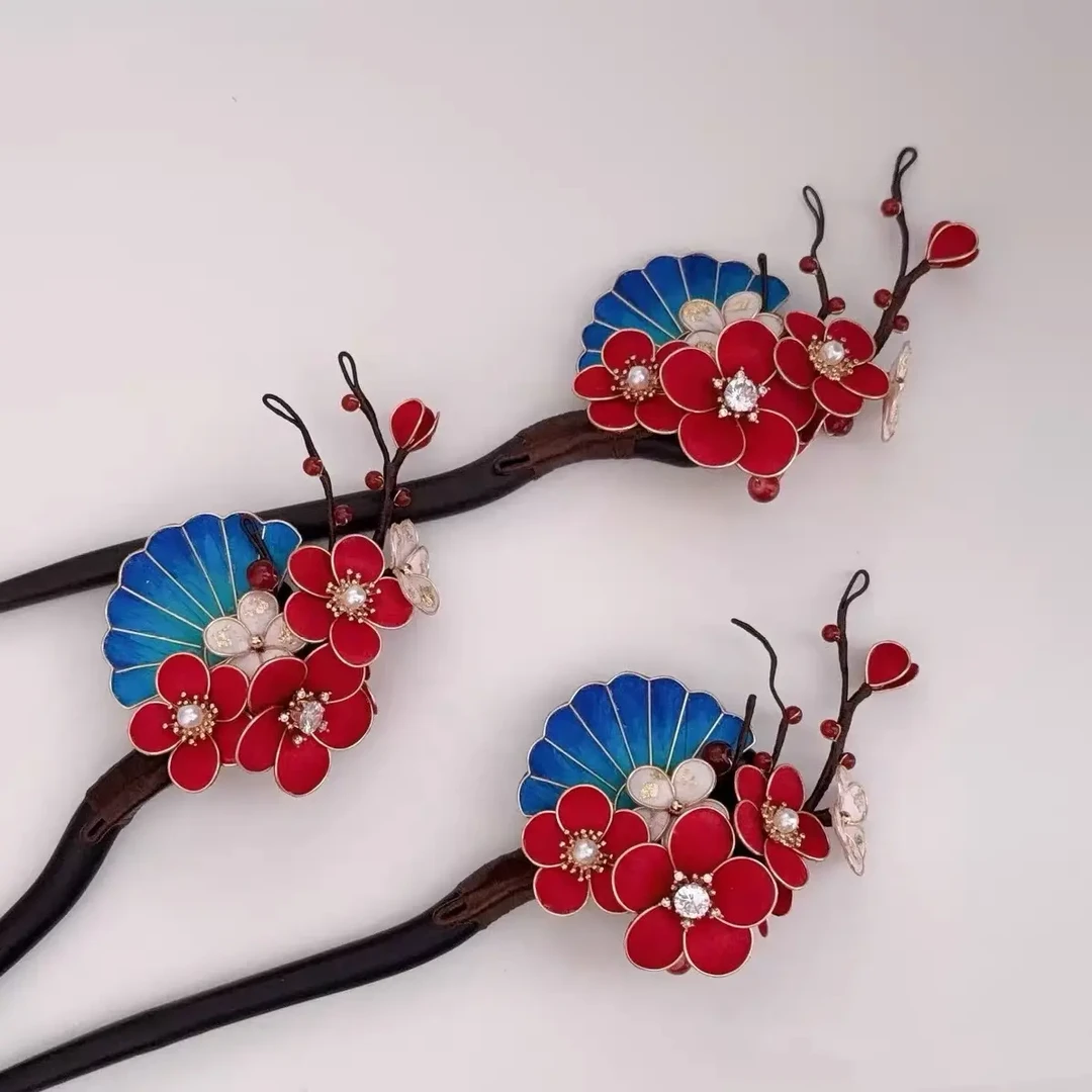 小众古典红梅非遗掐丝绒花发簪新中式古风盘发百搭汉服配中国风