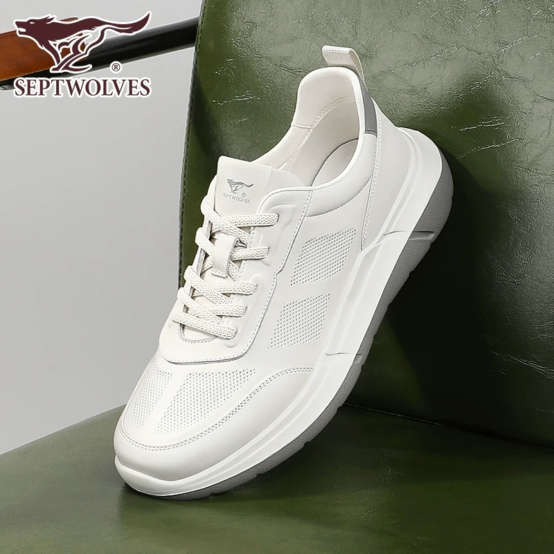 七匹狼男鞋春秋款真皮缓震运动鞋黑色镂空透气男士休闲商务皮鞋男