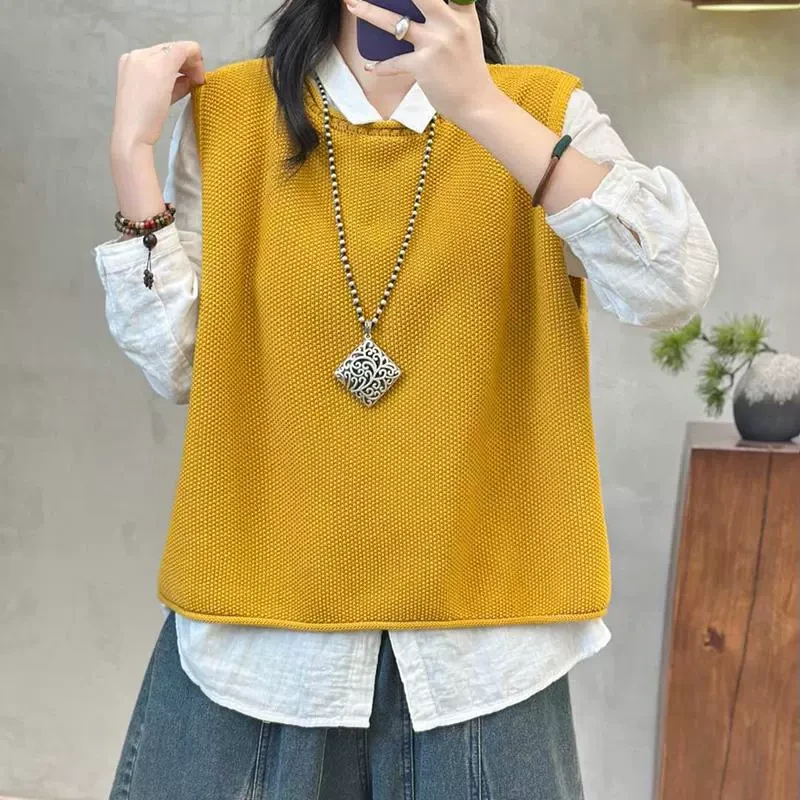 2025秋冬新款圆领针织马甲女宽松显瘦百搭无袖坎肩背心上衣潮CSJ