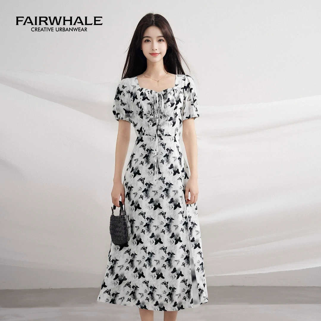 马克华菲碎花女装法式慵懒风夏季短袖连衣裙F52028A037