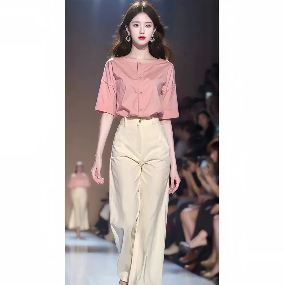 2025超火新款淑气质穿搭盐系韩系时尚清纯甜美通勤衬衫两件套装裤