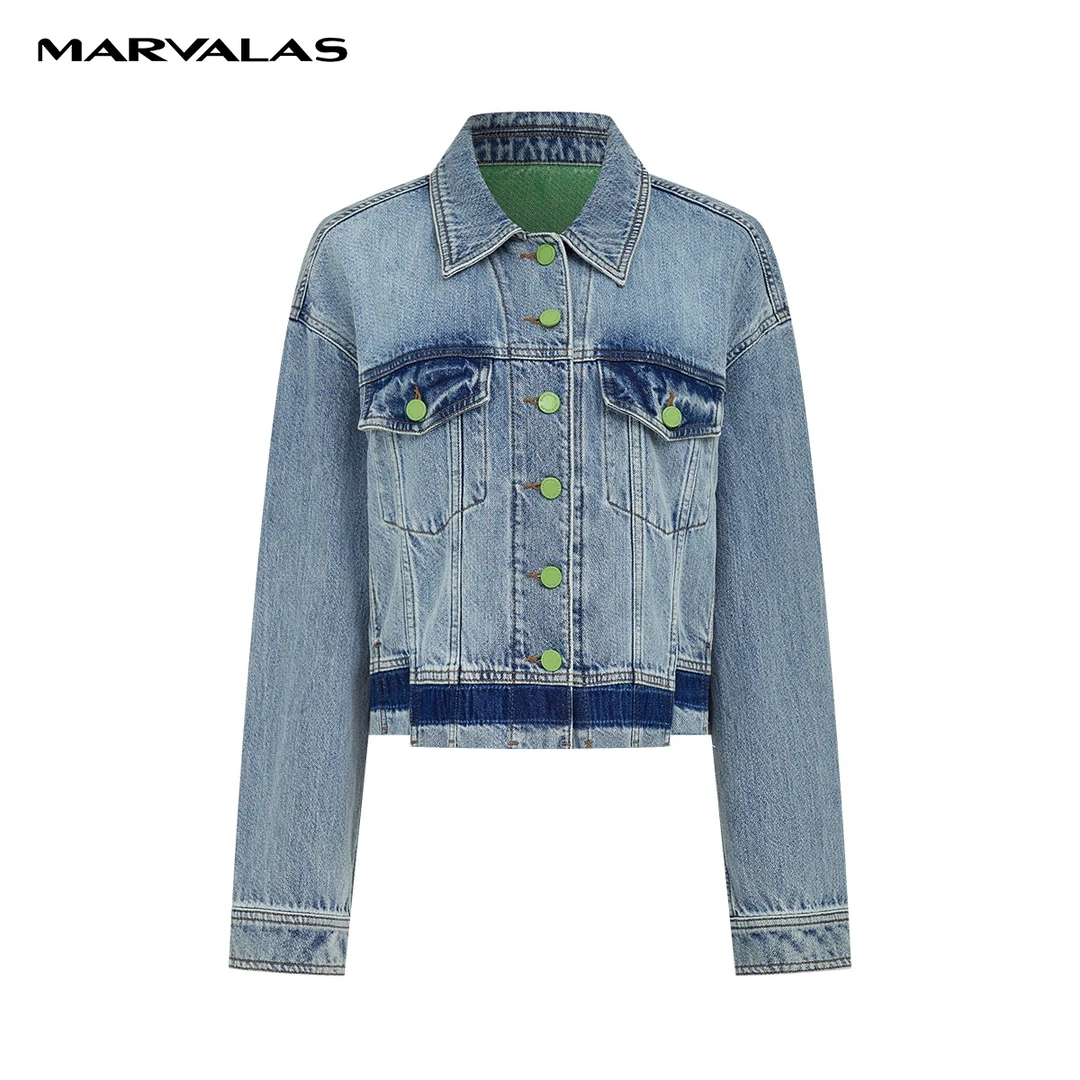 曼德诗棉牛仔短外套春装新款复古长袖上衣M420309019