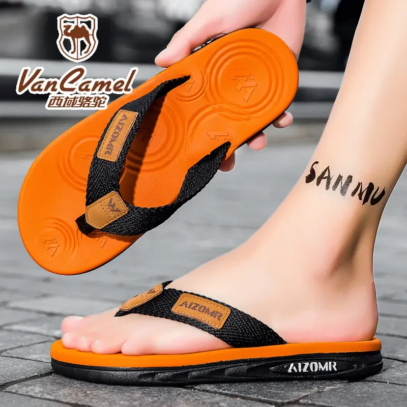 VANCAMEL西域骆驼沙滩人字拖男夏季外穿户外运动防滑夹脚越南凉鞋