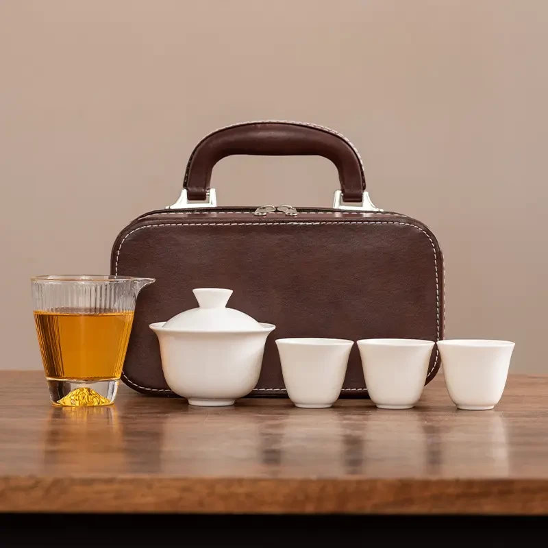 羊脂玉瓷功夫旅行茶具盖碗茶杯套装高档户外广告商务礼品H259