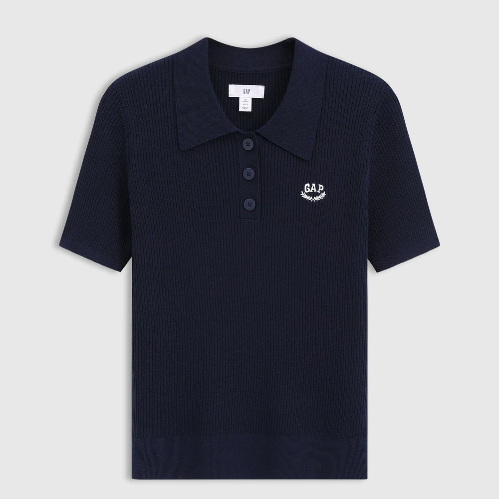 休闲Gap女装2025春季新款琥珀流光刺绣短袖polo领针织衫729137