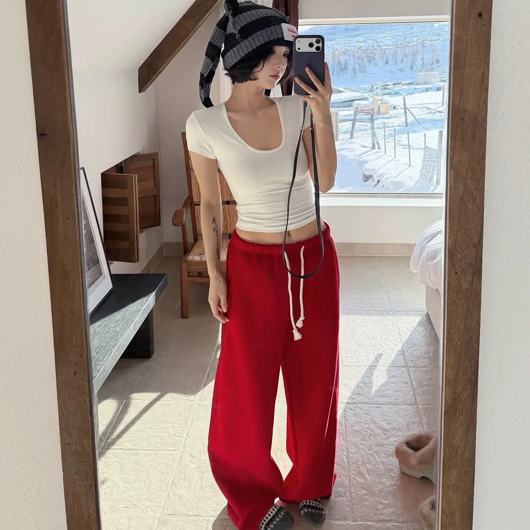 【FF】冬季新款加厚加绒宽松显瘦束脚直筒休闲运动女卫裤