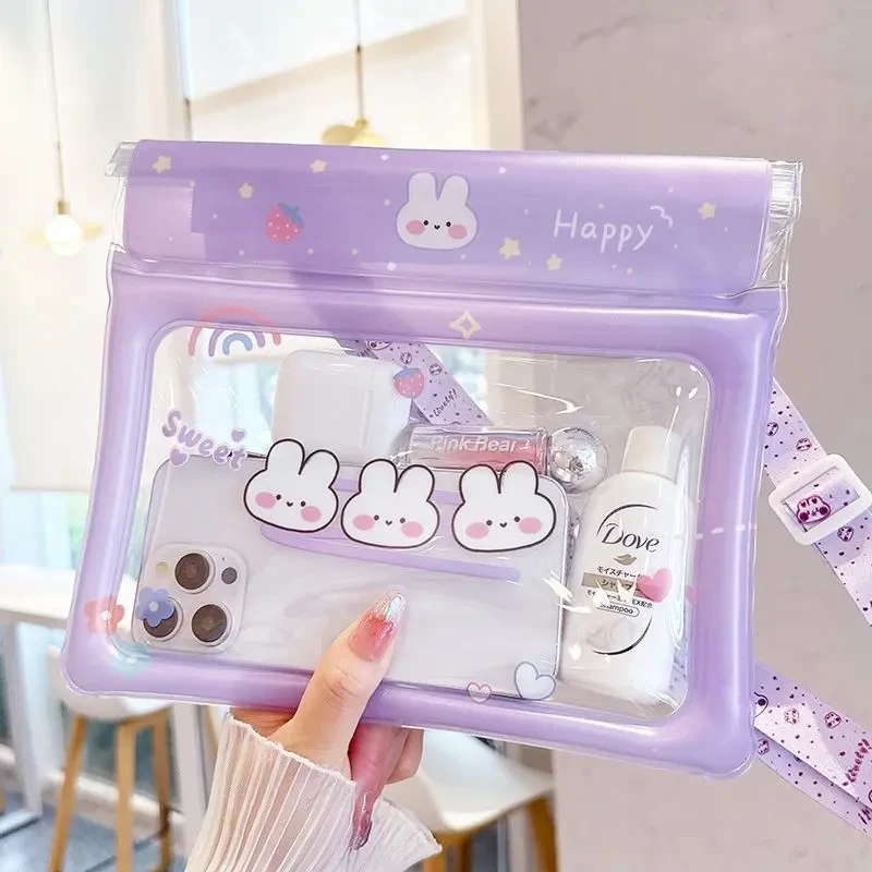 透明触屏套卡通斜跨挂绳收纳包游泳漂流袋超大容量气囊手机防水袋