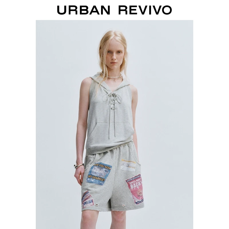 UR2025夏季新款女装时尚设计感系带镂空连帽背心UYV450059