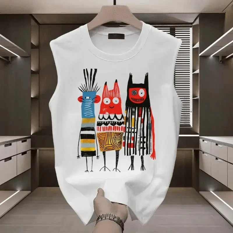 夏季潮流宽松百搭设计感无袖运动背心美式复古百搭休闲风坎肩上衣