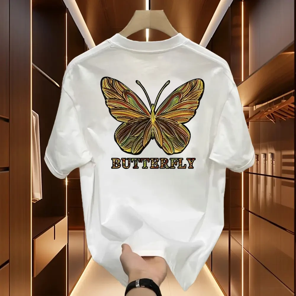 美式痞帅重磅纯棉短袖-butterfly蝴蝶青年男女潮牌宽松圆领t恤ins