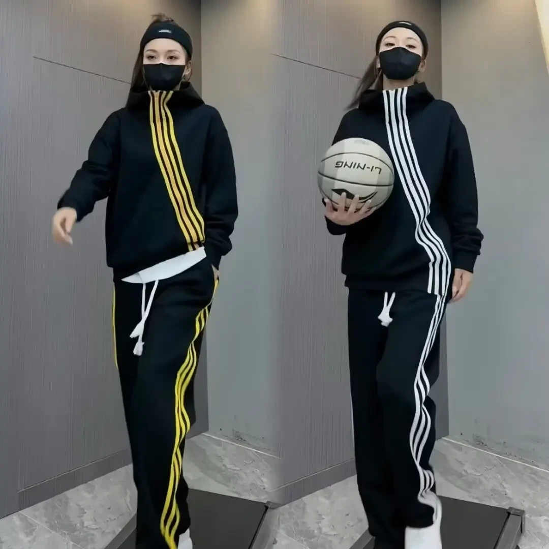 秋季新款男士斜拉链三道杠休闲运动套装时尚连帽卫衣休闲裤两件套