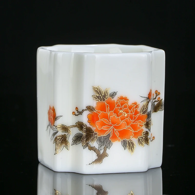 高档大号羊脂玉四方功夫茶杯110ml德化白瓷家用办公泡茶杯提梁杯