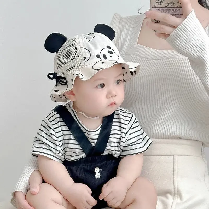 宝宝帽子夏季薄款透气网眼渔夫帽男童女童可爱超萌遮阳防晒盆帽潮