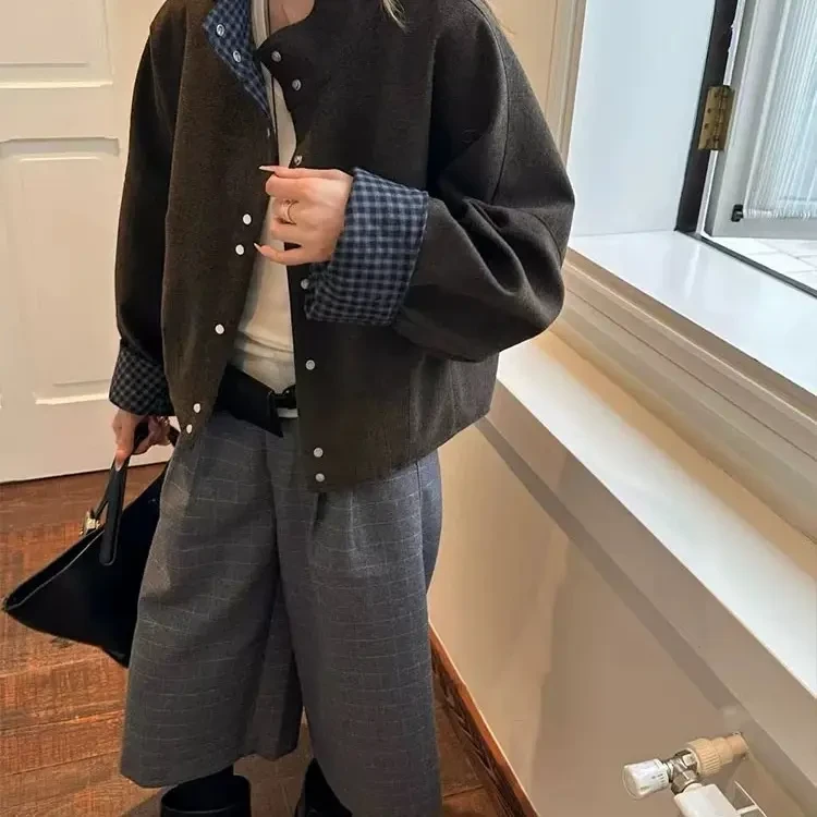 【张开心】立领毛呢秋冬纯色大衣短外套秋季