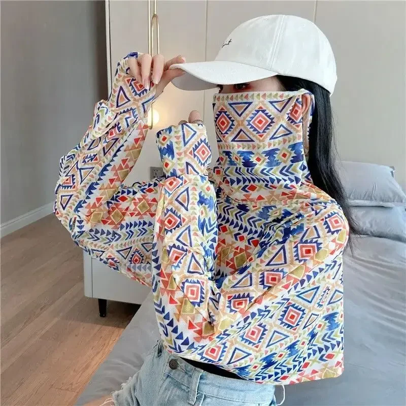 防晒披肩女夏季开车披风长袖骑车面罩遮脸斗篷一体短款防晒衣轻薄