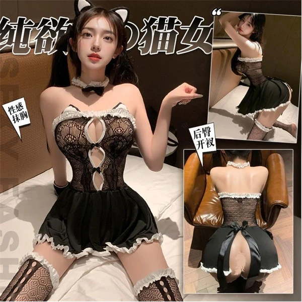 【猫猫】❤浪漫性感连体黑色修身网红猫咪甜美轻奢迷人家居服L32