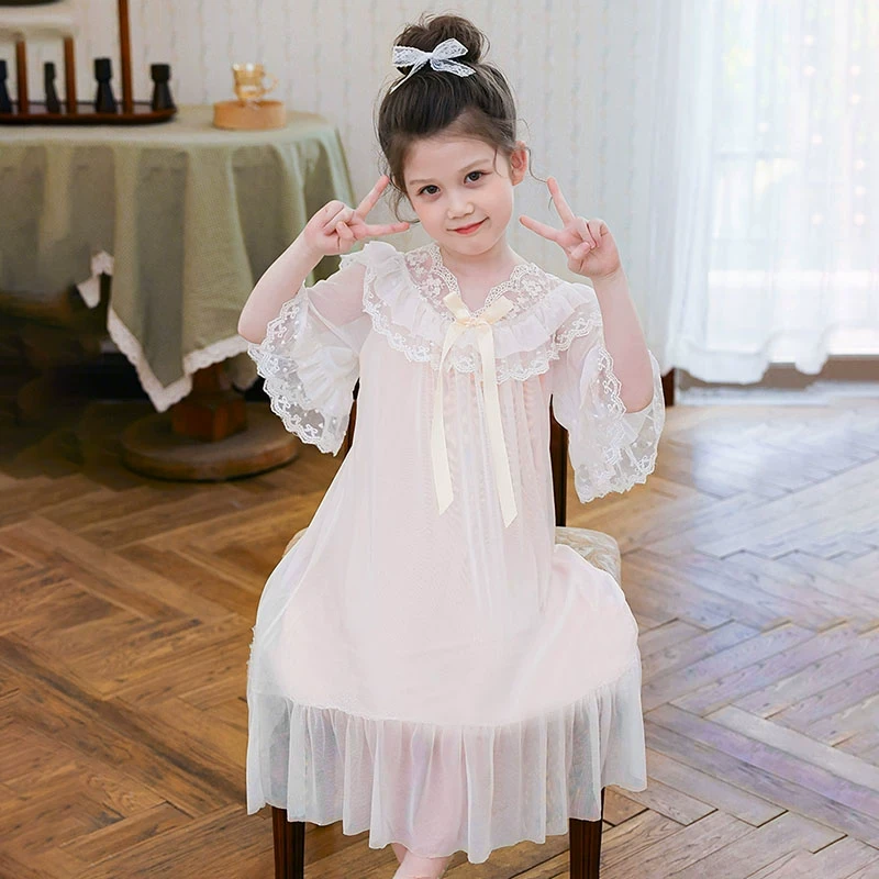 女童睡裙莫代尔夏季薄款新洋气儿童宫廷风纱裙女孩公主睡衣裙