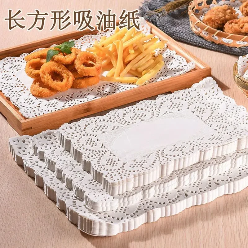 长方形花边纸油炸垫盘子食品一次性吸油纸摆盘装饰防油纸椭圆形