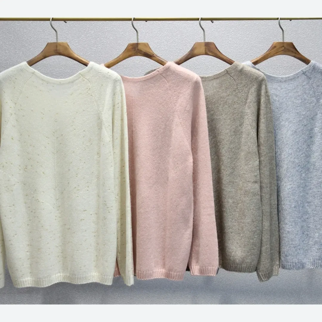 此時moment羊毛金豆纱亮丝秋冬套头彩色慵懒感休闲衫宽松上衣长袖