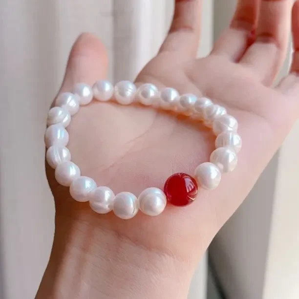 天然淡水螺纹珍珠手串9~10mm高级感国风简约时尚百搭气质新中式