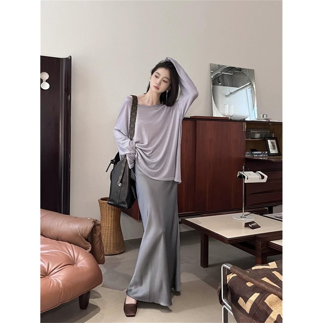 cunblvd常存 兰花水月 日本进口三醋酸缎面鱼尾半身裙女奢贵长裙