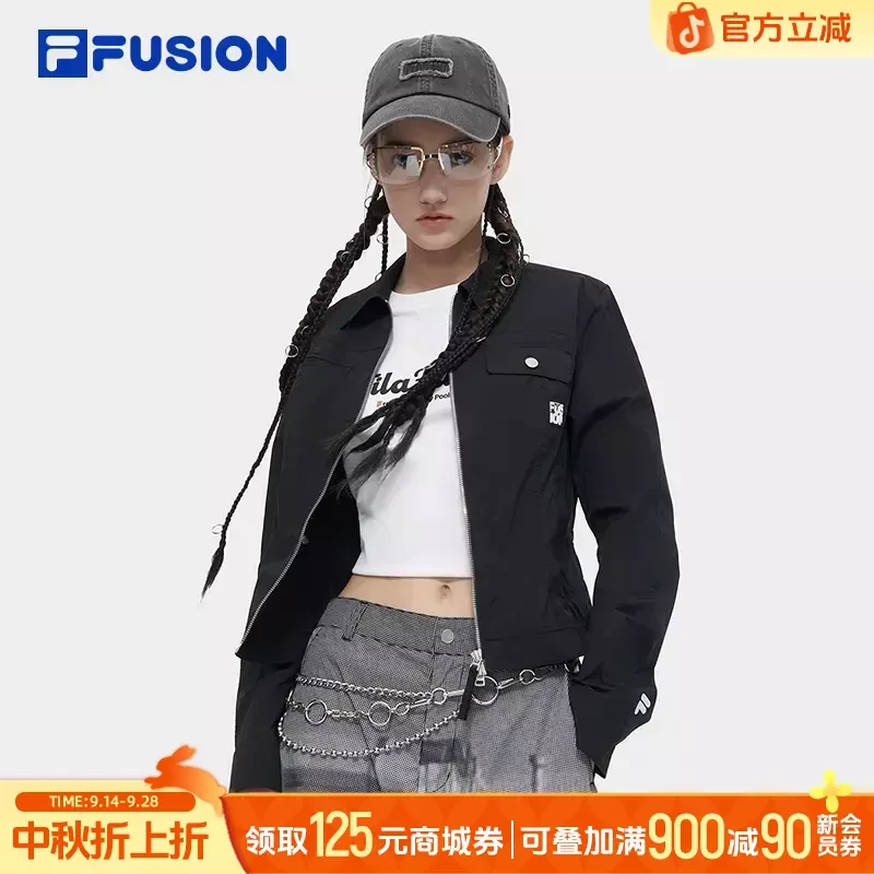 FILA/斐乐欧阳娜娜同款女子潮流运动修身翻领长袖上衣T11W423401