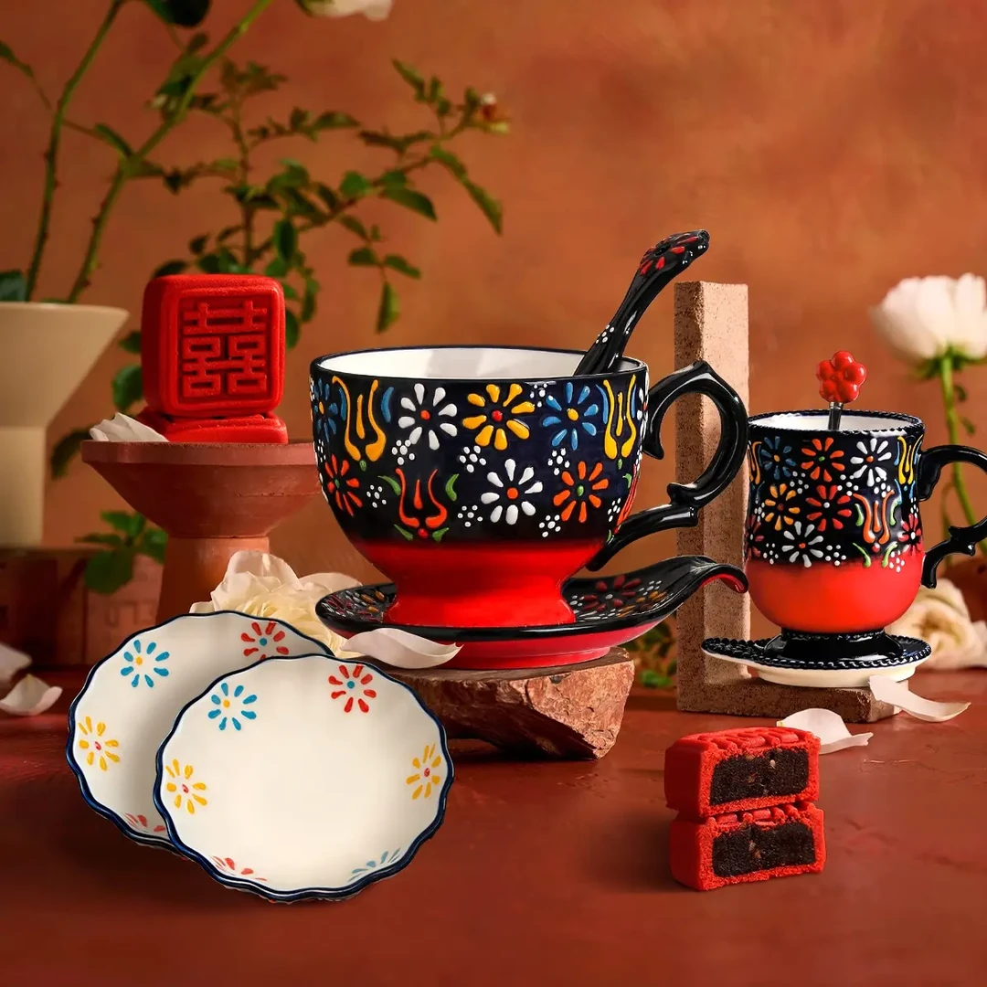 新款礼物早餐杯套装生日家用大容量创意情侣餐具碗盘套装