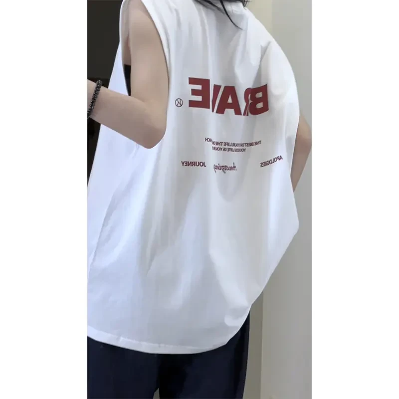 美式印花背心设计感夏季运动坎肩潮牌hiphop嘻哈上衣宽松无袖T恤