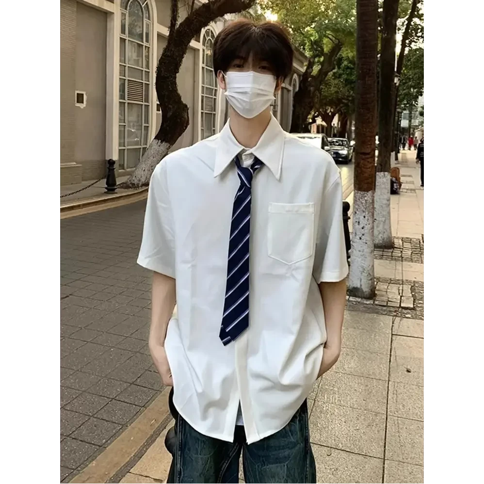 白色短袖衬衫男款夏季阳光干净男生穿搭dk制服内搭学院风jk衬衣潮
