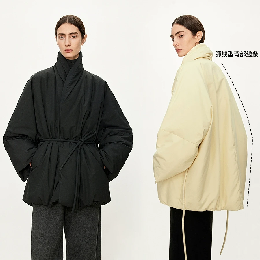 CHICJOC嵿级捷克白鹅绒+日本高密面料 随性多造型袍式腰绳羽绒服