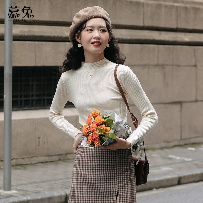 洋气百搭半高领针织衫女秋季2024新款修身内搭长袖套头打底衫毛衣