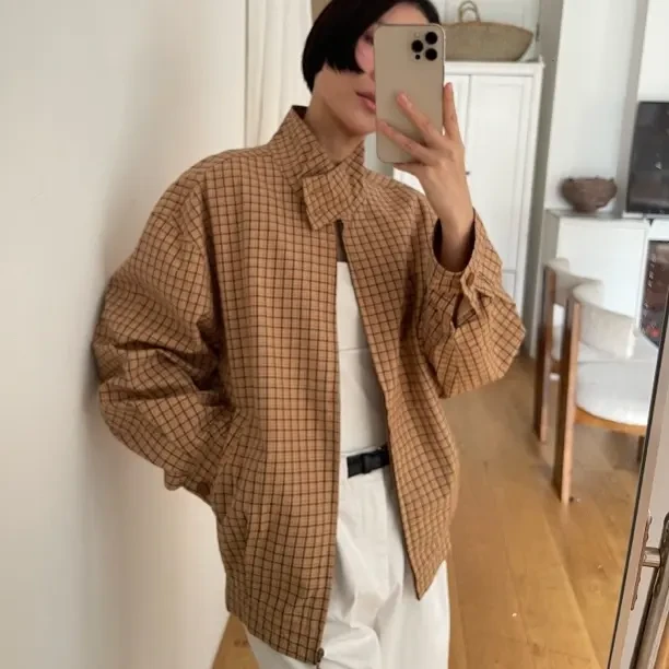 logo字母刺绣格子拉链夹克外套38码S码