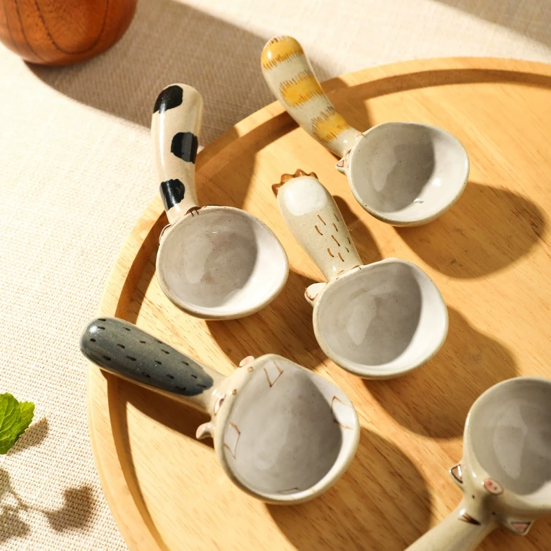 日式陶瓷勺创意手工可爱卡通动物汤勺粥勺家用汤匙勺子调羹小勺子