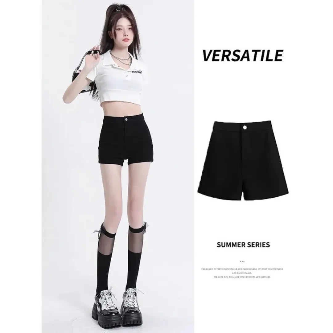 黑色百搭牛仔短裤包臀超短热裤女2025年夏季薄款高腰辣妹深蓝裤子