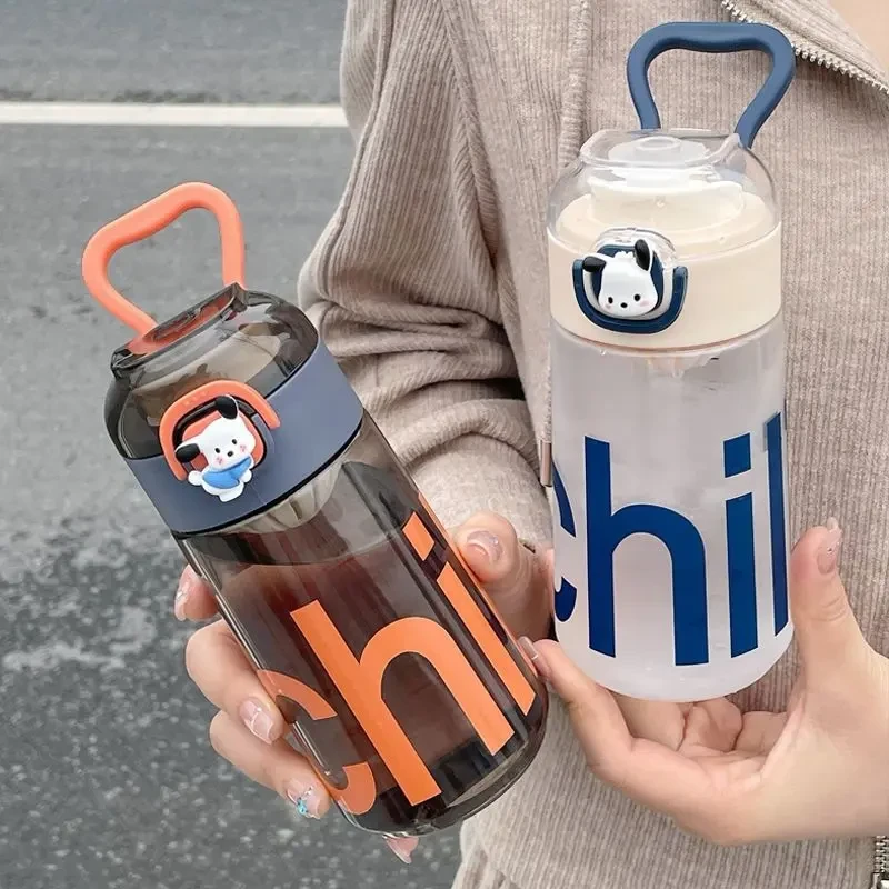 夏季简约高颜值耐高温带茶隔可手提外出运动便携耐摔学生塑料水壶
