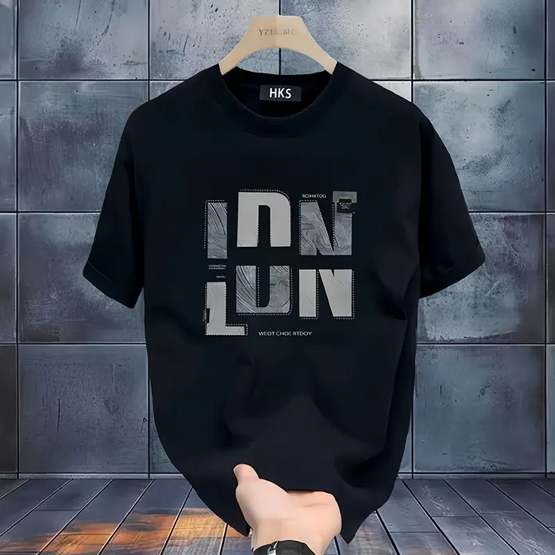 赫库森夏季重磅纯棉短袖男士T恤个性字母设计感圆领宽松大码半袖