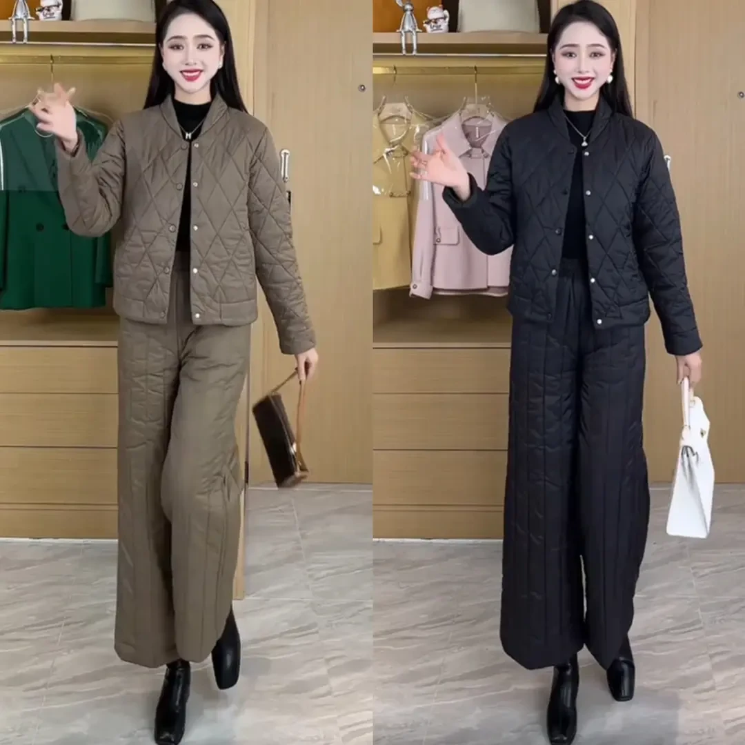 棉服套装女2025冬季新款时尚爆款减龄阔腿裤妈妈洋气保暖两件套